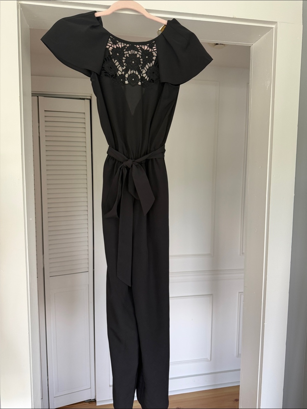 Kate Spade Black Lace-Back Jumpsuit with Waist Tie
